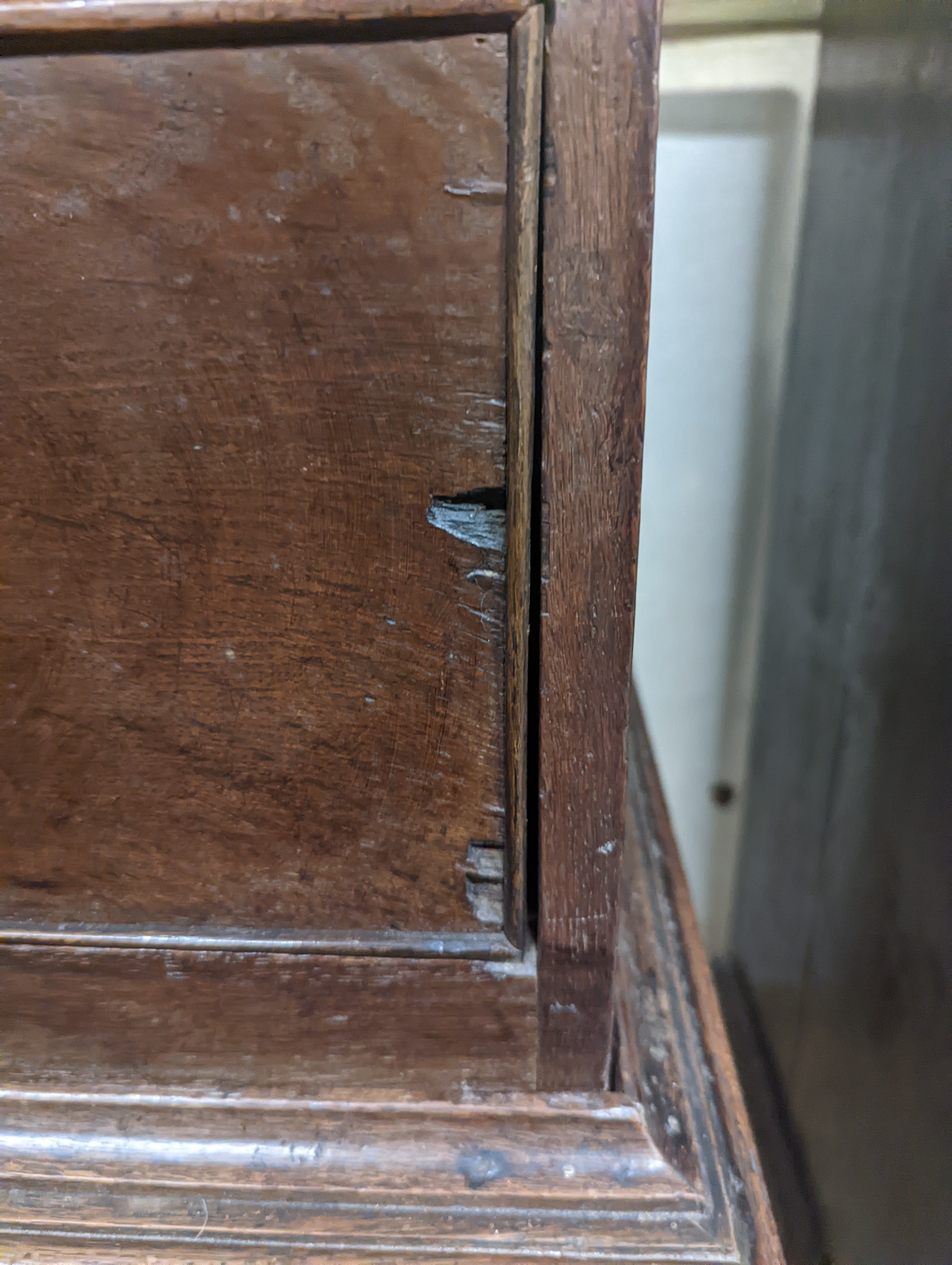 A mid 18th century oak chest on stand, width 89cm, depth 52cm, height 126cm